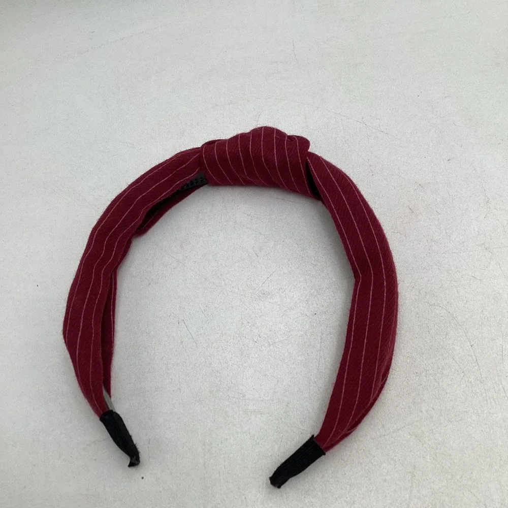 Burgundy Pinstripe Knotted Headband Red White Stripe Top Knot Hair Accessory